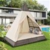 FC Set Salotto da Giardino in Rattan con Tenda, Adatto per 2-4 Persone, Include Cuscini Seduta Lavabili con Cerniera, Beige