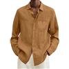 Generic 2024 - Camicia da uomo estiva in cotone e lino tinta unita casual taglie forti camicia allentata da uomo a maniche lunghe a righe, Marrone, XL