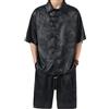 Uplateng Abito Tradizionale Giapponese Set di Due Pezzi con Motivo Drago in Seta di Ghiaccio Sottile Camicia Estiva a Maniche Corte Kimono Pantaloncini Abito da Uomo 5XL (Black,3XL)
