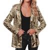 Generic Blazer con paillettes da donna, a maniche lunghe, con brillantini, per feste, lucido, elegante, frontale, aperto, oversize, leggero, grande, estivo, per le mezze stagioni, bolero Tops, gold, XL