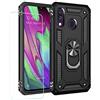 Joytag Compatibile con Samsung A40 anello magnetico titolare, case+pellicola in vetro temperato antiurto resistente armatura silicone TPU 360 gradi custodia per telefono - nero
