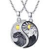 REDSUN Yin Yang, collana in argento Sterling con sole e luna, ciondolo a forma di elefante per coppia, collana BFF, 2 pezzi, gioielli regalo per donna e uomo, 20mm x 12mm, Argento sterling, argento