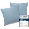 ATsense Federe Cuscino Letto 50x50 cm, Set di 2, 100% Cotone Lavato, Copricuscino Letto Azzurro Con Cerniera, Federa Cuscino Certificata OEKO-TEX
