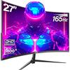 Gawfolk Monitor 27 Pollici 2k Curved Gaming Monitor 165hz, 2560x1440 (QHD), Schermo 1800r Monitor Pc Display Per Computer Monitor, Tecnologia Freesync & Eye-Care, Supporto Hdmi, Dp