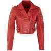 Infinity Donna Giacca Corta Corto Corpo Gotico Rosso Chic Biker Giacca IN Vera Pelle