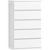 HOMCOM Cassettiera 5 Cassetti in Legno con Maniglie Scanalate, 60x38x100cm, Bianco
