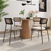 DEGHI Set 4 sedie in velluto beige con schienale in rattan e gambe in metallo - Amira