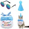 DHSBGWSX Set di 3 pezzi per animali domestici, bavaglini di compleanno per animali domestici, cappello di compleanno, occhiali per animali domestici, set di decorazioni per gatti e cani, adatto per feste di