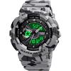 TONSHEN Donna Digitale Sportivo Orologi da Polso 50M Impermeabile LED Elettronico Analogico Quarzo Doppio Tempo Orologio Allarme Cronometro (Grigio Camo)