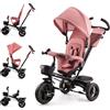 kk Kinderkraft Kinderkraft AVEO Triciclo bambini dai 9 Mesi fino 25 kg, Passeggino con Maniglione del Genitore regolabile, Bici, Compatto pieghevole, Sedile girevole Fronte Mamma e Strada, Ruota libera, Rosa