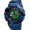 TONSHEN Donna Digitale Sportivo Orologi da Polso 50M Impermeabile LED Elettronico Analogico Quarzo Doppio Tempo Orologio Allarme Cronometro (Blu Camo)