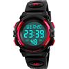 FeiWen Multifunzione Grande Numero Sportivi Orologio da Donna Outdoor Militare Plastica Cassa e Gomma Banda LED Digitali Orologi da Polso 50M Impermeabili, Rosso