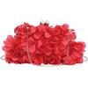 LA HUATE Pochette da donna in raso con fiori da sera, elegante, per feste, balli di fine anno, matrimonio, borsa a tracolla con catena, Rosso, Taglia unica
