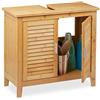Relaxdays Mobile Sottolavabo in Bambù, 60x67x30 cm, Armadietto per il Bagno Salvaspazio con 2 Ante Magnetiche, Naturale