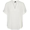 VERO MODA Top da Donna Stile Casual con Scollo a V e Polsini arrotolati, Camicia a Maniche Corte, Colore:Bianco, Taglia:L
