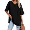 Zhiaek T-Shirt Donna Estiva Cotone Magliette Donna Manica Corta Scollo a V Camicia Casual Tinta Unita Maglietta Moda Top Taglie Forti Manica Blusa