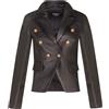 Infinity Leather Donna Nero Vera Pelle Giacca Blazer Casual Retro Militare Oro Bottoni
