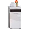 trendteam smart living Mezzo, 1280-802-12 Comò con facciata Bianca Lucida con Inserto in Legno Scuro di Quercia, Struttura a scanalature, 37 x 79 x 31 cm