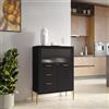 DEGHI Credenza 85x115h cm con 2 ante e 3 cassetti nero opaco cannettato e gambe oro - Gwyneth