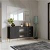 DEGHI Madia 155x83h cm con 2 ante e 3 cassetti nero opaco cannettato e gambe oro - Gwyneth