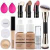 Hilareco PHOERA Fondotinta coprente completo, set trucco PHOERA,correttore,con cipria, primer,3 Pezzi Contouring Viso Stick Con pennello (104+105+Light-Medium Contour/Buff Beige+Sand+#02,#10,#12)