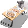 Otauoaea Ciotole per Gatti Rialzate, 3 Ciotola per Gatti e Cani in Ceramica, Ciotola Gatto Legno 15° Inclinate, Ciotole per Acqua con Tappetino Antiscivolo, Ciotole per Cani Piccoli, Gattini