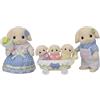 Sylvanian Families - Famiglia Coniglio Flora - Set di 5 Personaggi (Mamma, Papà, 3 Bebè) con Abiti Floreali e Carrozzina - Modello 5735