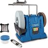 Scheppach TIGER 7000S - Affilatrice ad acqua, motore a induzione 200 W, pietra per affilare in corindone superiore, 250x50 mm, grana: 220, dispositivo universale incluso, pasta abrasiva, dima angolare