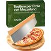Praknu Tagliere per Pizza in Legno con Mezzaluna Taglia Pizza - Coltello per Pizza in Acciaio Inox con Lama Affilata - Tavola con Scanalature pre-Fresate