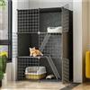 PJDDP Gabbia per Gatti Multifunzionale da Interno ed Esterno, Recinto A 3 Livelli in Filo Metallico Con Cuccia, Box Staccabile