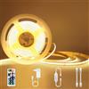 Airand Striscia LED Cob 5 Metri, Strisce Led Adesive Bianco Caldo, Tagliabile Strip 24v con Telecomando, Tubo Flessibile 3000K, Alta Luminosità Luci Dimmerabile, Cucina Sottopensile Striscie per TV Interno