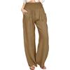 Generic Pantaloni a palazzo in lino da donna, taglie forti, pantaloni estivi leggeri, larghi e comodi, cachi, XXXL