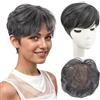 PORSMEER Topper per capelli Clip Frangia,nero mix argentato da donna, Corti Lisci Posticci, Pixie Cut parrucche, per capelli sottili, clip in wiglet con frangia per aggiungere capelli volume