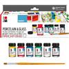 Marabu 1115000000087 - Porcelain & Glass Starter Set Vernice Lucida a Base d'Acqua per Porcellana e Vetro, Lavabile in lavastoviglie Senza Cottura, 6 x 15 ml di Vernice e Pennello
