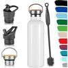 Milu Borraccia in acciaio inox, 350 ml, 500 ml, 750 ml, 1000 ml (+3 coperchio), thermos con cannuccia, borraccia isolata, a prova di perdite, a doppia parete (Bianco, 750ml)