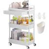 Wuciray 3 livelli Carrellino con Ruote Portatutto con Cassetto Salvaspazio Carrello Portaoggetti per Bagno Cucina Plastica