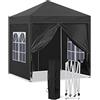 CLIPOP Gazebo pop-up da giardino, 2 x 2 m, con 4 pannelli laterali e borsa per il trasporto, resistente e istantaneo, per matrimoni, patio, campeggio, spiaggia (nero)