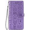 Fertuo Cover iPhone 12 Mini, Custodia Portafoglio a Libro in Pelle Flip Cover con Porta Carte, Chiusura Magnetica [Disegni di Gatto Cane] Case Antiurto per Apple iPhone 12 Mini, Viola