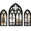 Foribyw 3 specchi gotici da parete con specchio ad arco per finestra a parete gotico vintage cattedrale finestra specchio adesivo con cornice in legno specchio d'ingresso per soggiorno camera da letto