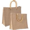 IPEA 2x Borsa in Juta Naturale con Manici in Legno per Shopping, Spesa e Tempo Libero - 2 Pezzi - Shopper in Vera Iuta - Tote Bag per Sera, Mare, Spiaggia, Uscite - Design Retrò Elegante - 35 x 30 cm