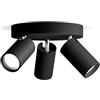 Philips Lighting Philips Idris spot a 3 teste su piastra rotonda, lampada GU10 non inclusa, nero, IP44, resistente all'acqua