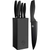 MasterChef Set Coltelli da Cucina con Ceppo Universale, Portacoltelli con Lama Affilato per Pane, Carne, Verdure e altro, Acciaio Inox, Prova di Calore, Manici Neri, 5 Pezzi, Nero