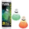 Talbot-Torro Badminton Magic Night, Volani di Piume di Plastica con Luce a LED, Autonomia 48 Ore, Pachetto 3 Pezzi, Bianco e Giallo, per Interni, Esterni e al Buio, 479123
