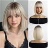 Esmee Parrucca Bob Corta Liscia Biondo Ombre per Donna con Frangia - 12IN