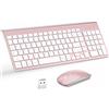 MOOJAY Combo Tastiera e Mouse Wireless Ultrasottili con Tampone Mouse, MOOJAY 2.4G USB Tastiera Mouse Silenziosa Compatta di Switch Forbice con Coperchio, Batterie AA&AAA,per PC/Laptop/Windows-Rosa Bianco