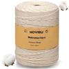 HOVIBU Filato macramè di alta qualità, beige, 3 mm x 300 m, filato di cotone naturale, filo di cotone per fai da te, fai da te, lavori a maglia, boho, decorazione da parete, soggiorno, balcone