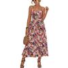Jiqoe Abito lungo da donna con spalline sottili incrociate con lacci, schiena scoperta, abito a canotta con stampa floreale, vita alta e spacco sulla coscia, Nero , S-L