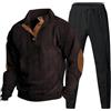 Generic Completo semi formale da uomo con felpa in velluto a coste + pantaloni della tuta in tinta unita Set traspirante rughe due set traspirante camicia maniche arrotolate pantaloni set completo bottone,