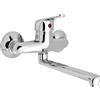 Ogomondo Miscelatore Rubinetto A Muro per Lavello Cucina Erogazione Orientabile Cromato Lucido a Specchio Canna Regolabile Monocomando Completo di Guarnizioni