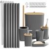 Clara Clark Set di accessori da bagno - Set da bagno grigio, 20 pezzi set di accessori da bagno, set tenda da doccia, scopino, cestino e dispenser di sapone